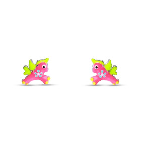 Boucles d oreilles puces argent pour enfant forme licorne émail Dimension : 7x8mm Système d attache : poussette belge