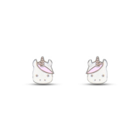 Boucles d oreilles puces argent pour enfant forme tête licorne émail Dimension : 6x8mm Système d attache : poussette belge