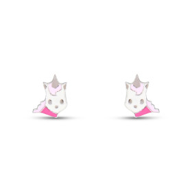 Boucles d oreilles puces argent pour enfant forme tête licorne émail Dimension : 6x8mm Système d attache : poussette belge
