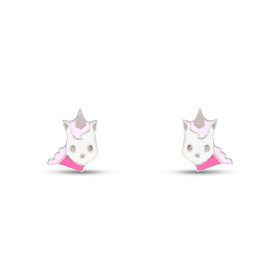 Boucles d'oreilles Puces Argent Enfant Tête de licorne Email