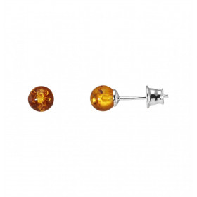 Boucles d oreilles puces argent composées d une boule d ambre 6mm diamètre Système d attache : poussette Dimension : 6x6mm