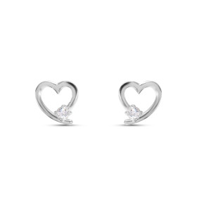 Boucles d'oreilles puces en argent rhodié en forme de coeur avec un petit oxyde de zirconium. Dimension : 7x8mm. Système d...