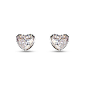 Boucles d oreilles puces argent rhodié forme coeur serti d oxydes zirconium Dimension : 8x7mm Système d attache : poussett...