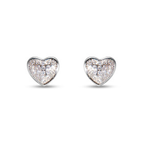 Boucles d'oreilles Puces Argent Rhodié Coeur et Oxydes de zirconium