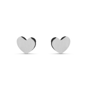 Boucles d'oreilles puces en argent rhodié en forme de coeur. Dimension : 7x6mm. Système d'attache : poussette belge
