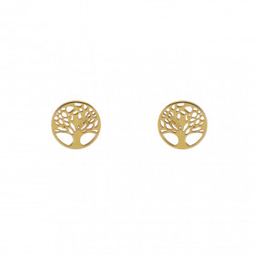 Boucles d'oreilles puces en argent rhodié doré arbre de vie dans un cercle de 8mm de diamètre. Système d'attache : pousset...