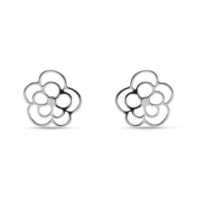 Boucles d oreilles puces argent rhodié forme fleur ajourée Dimension : 10x10mm Système d attache : poussette belge