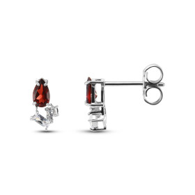 Boucles d oreilles puces argent rhodié 925 composées d un grenat forme poire 3x5mm, d un oxyde zirconium rectangulaire 1,5...