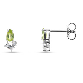 Boucles d oreilles puces argent rhodié 925 composées d un péridot forme poire 3x5mm, d un oxyde zirconium rectangulaire 1,...