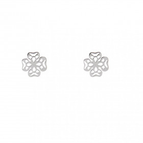 Boucles d oreilles puces argent rhodié forme trèfle à 4 feuilles ajouré 8x8mm Système d attache : poussette belge