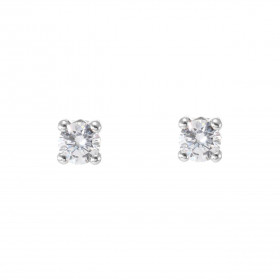 Boucles d oreilles puces Or Blanc 375 Oxydes zirconium Pierre ronde 5mm diamètre