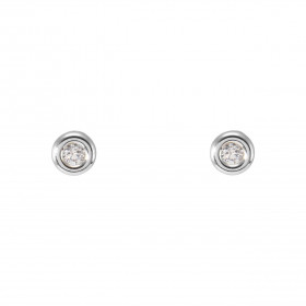 Boucles d oreilles puces Or Blanc 375 Oxydes zirconium Pierre ronde 2mm diamètre Largeur totale boucle d oreille : 5mm