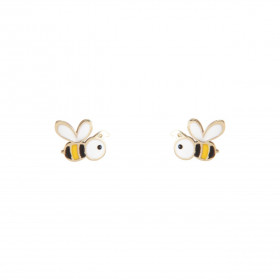 Boucles d'oreilles puces en Or Jaune 375 et émail en forme d'abeille. Dimension de la puce : 6x5mm
