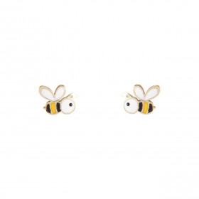 Boucles d oreilles puces Or Jaune 375 émail forme d abeille Dimension puce : 6x5mm