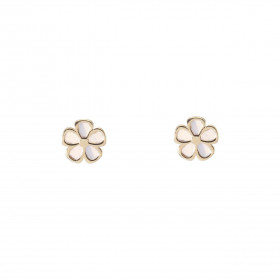Boucles d oreilles puces Or Jaune 375 forme fleur nacre Dimension puce : 5x5mm