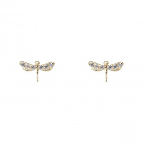 Boucles d oreilles puces Or Jaune 375 forme libellule Les ailes sont serties 3 oxydes zirconium chacune Dimension puce : 9...