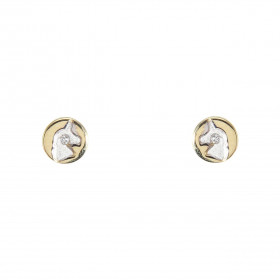 Boucles d oreilles puces Or Jaune 375 représentant une licorne Or Blanc un oxyde zirconium dans un cercle 6mm diamètre