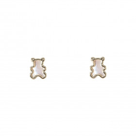 Boucles d'oreilles puces Or Jaune 375 Ourson en nacre