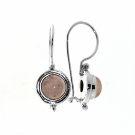 Boucles d oreilles Argent 925 Quartz rose serties pierres 7mm diamètre Longueur : 26 mm 