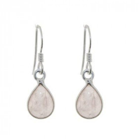 Boucles d oreilles pendantes serties pierres forme poire Les pierres varieté Quartz Rose sont taillées cabochon La dimensi...