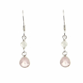 Boucles d oreilles Quartz rose Labradorite sur Argent Quartz rose poire 8x6mm Labradorite facettée 3mm diamètre Longueur d...