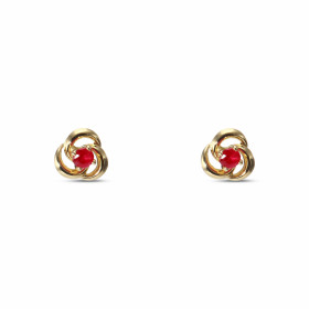 Boucles d'oreilles Or Jaune 750/1000 et Rubis. Diamètre des pierres : 2mm. Dimensions du motif : 5 x 5 mm