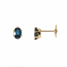  Boucles d oreilles serties deux Saphirs ovales 6x4mm (2 x 0,60 carat) Monture or jaune Système fermeture sécurisé ALPA Po...