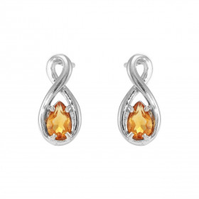 Boucles d'oreilles Signe Infini Argent 925 Rhodié et Citrine Poire. Chaque boucle est sertie d'une pierre en forme de poir...