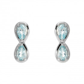 Boucles d'oreilles Signe Infini Argent 925 Rhodié et Topaze bleue traitée