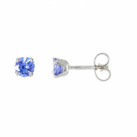 Boucles d&#39;oreilles en Or Blanc serties de 2 Tanzanites de 4.5mm de diamètre. Serti à 4 griffes. Poids total Tanzanite ...