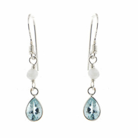 Boucles d oreilles Topaze Bleue Labradorite sur Argent Topaze bleue taille poire 8x6mm Labradorite facettée 3mm diamètre L...