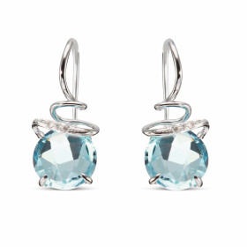 Boucles d oreilles pendantes Topaze Bleue Traitée Diamant Or Blanc 750 Ces magnifiques pierres taillées rose mesurent 8mm ...