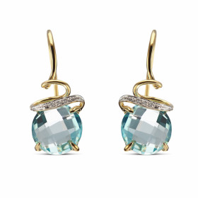 Boucles d oreilles pendantes Topaze Bleue Traitée Diamant Or Jaune 750 Ces magnifiques pierres taillées rose mesurent 8mm ...