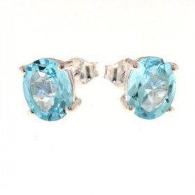 Boucles d oreilles Argent 925 Topaze Bleue serties pierres ovales 10x8mm 