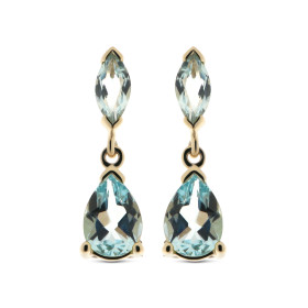 Boucles d oreilles pendantes Topaze Bleue Traitée Or Jaune 375 Les Topazes sont taillées marquise 6x3mm poire 7x5mm La fer...