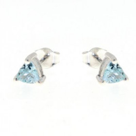 Boucles d'oreilles Argent 925 Topaze Bleue serties de pierres taille trillion de 4mm de cot&eacute;