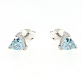  Boucles d oreilles Argent 925 Topaze Bleue serties pierres taille trillion 4mm cot&eacute; 
