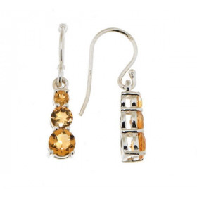  Boucles d oreilles Pendantes Argent 925 Citrine Pierres rondes 3, 4 5mm diam&egrave;tre Longueur: 25mm 