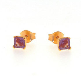 Boucles d oreilles Vermeil Améthyste serties pierres carrées 4x4mm 