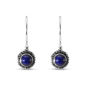Boucles d oreilles Vintage Pendantes Argent 925 Lapis Lazuli Rond 5mm Ces boucles d oreilles pendantes sont serties pierre...