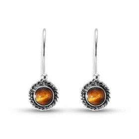 Boucles d oreilles Vintage Pendantes Argent 925 Oeil tigre Rond 5mm Ces boucles d oreilles pendantes sont serties pierres ...