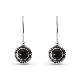 Boucles d oreilles Vintage Pendantes Argent 925 Onyx Rond 5mm Ces boucles d oreilles pendantes sont serties pierres rondes...