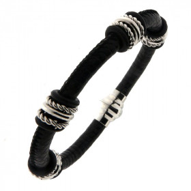 Bracelet Acier Cuir pour Homme Largeur du bracelet : 5 à 11mm Longueur : 21 cm Fermeture aimantée