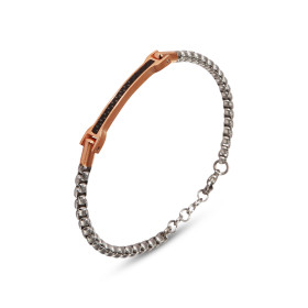 Bracelet Homme Acier composé d une maille style Jaseron 4mm large d une plaque acier rosé motif noir 6x38mm Largeur : 6 Lo...