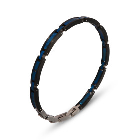 Bracelet Homme Acier composé maillons bleus noirs texturés d un oxyde zirconium 1mm diamètre Largeur : 4,8mm Longueur : 19...