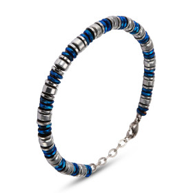Bracelet Homme Acier composé cylindres couleur gris bleus Largeur : 6,2mm Longueur ajustable 20,5 à 23cm