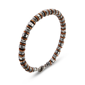 Bracelet Homme Acier composé cylindres couleur gris rosé Largeur : 6,2mm Longueur ajustable 20,5 à 23cm