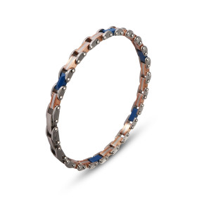 Bracelet Homme Acier composé maillons gris, bleu rosé Largeur : 6,1mm Longueur : 19,5, 20,5 21,5cm