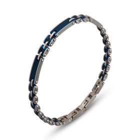 Bracelet Homme Acier composé maillons gris bleu Largeur : 6,4mm Longueur : 19,5, 21 ou 22cm