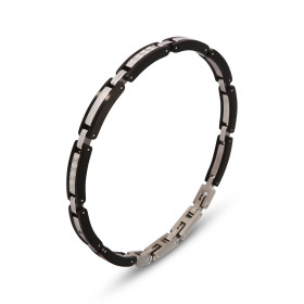 Bracelet Homme Acier composé maillons gris noir texturés d un oxyde zirconium 1mm diamètre Largeur : 4,8mm Longueur : 19, ...